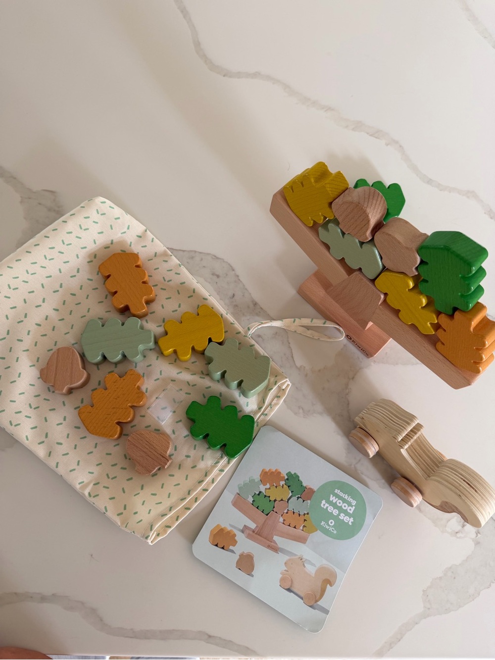 Wooden Tree Balancing Toy Set - Green & Yellow